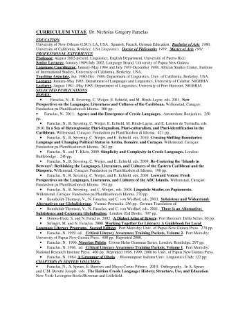 CURRICULUM VITAE Dr. Nicholas Gregory Faraclas - Facultad De ...