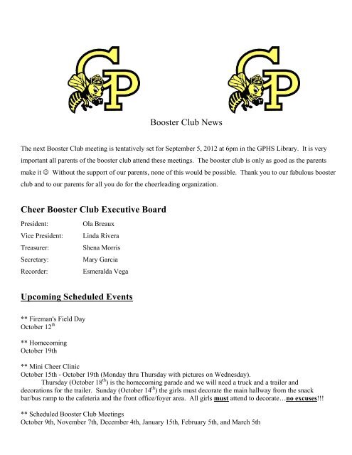 Booster Club Information Letter 2012 - Galena Park Independent ...