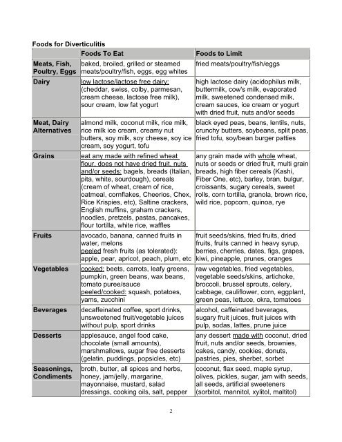 Digestive Health Center Nutrition Services Low Fiber Diet - Stanford ...