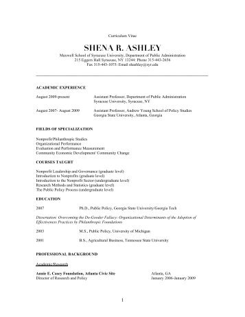 shena r. ashley - Maxwell School of Citizenship and Public Affairs ...