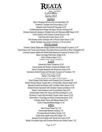 Lunch Menu Spring 2013 Starters Entrée Salads Lunch Afters