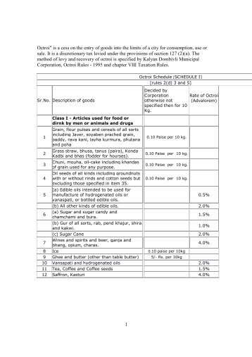 octroi schedule - Kalyan Dombivli Municipal Corporation