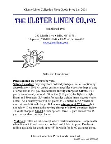 Classic Linen Collection Piece Goods Price List 2008 ... - Ulster Linen
