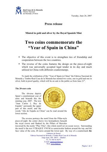Two coins commemorate the - Fábrica Nacional de Moneda y Timbre