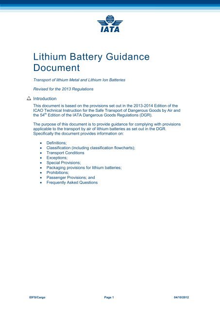 Lithium Battery Guidance Document - IATA