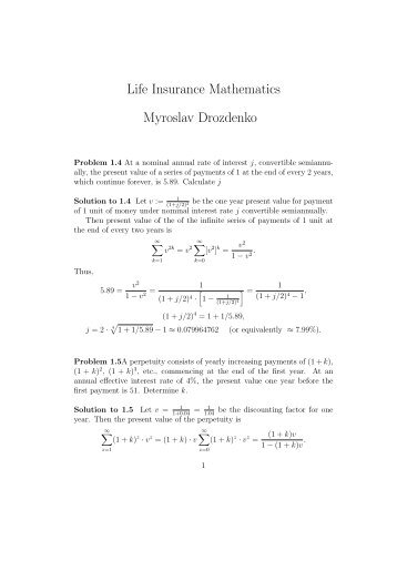 Life Insurance Mathematics Myroslav Drozdenko