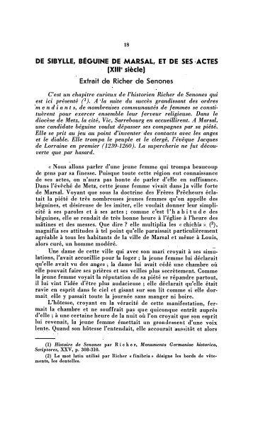 DE SIBYLLE, BÉGUINE DE MARSAL, ET DE SES ACTES (XIIIe siècle)