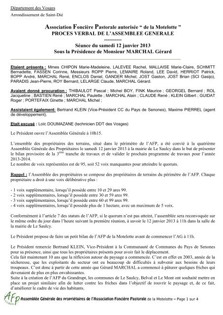 AG 12/01/2013 - Communauté de Communes du Pays de Senones