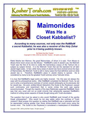 Maimonides Was He a Closet Kabbalist? - Kosher Torah