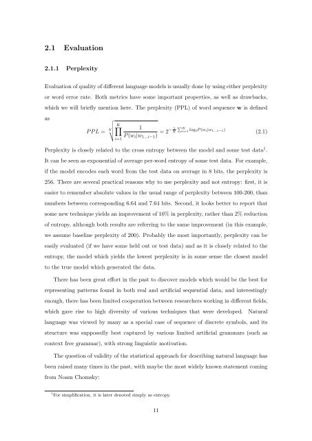 Statistical Language Models based on Neural Networks - Faculty of ...