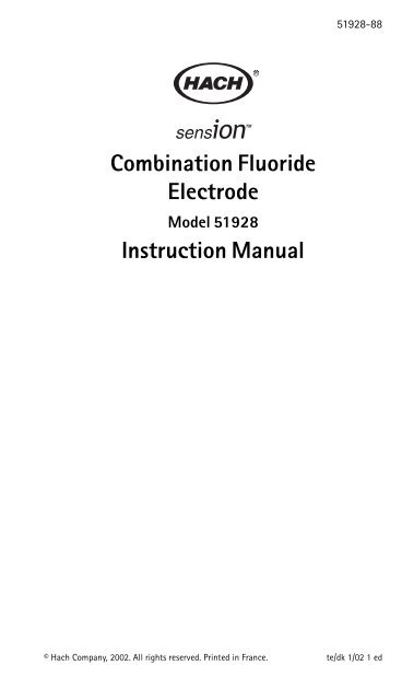 Combination Fluoride Electrode Instruction Manual