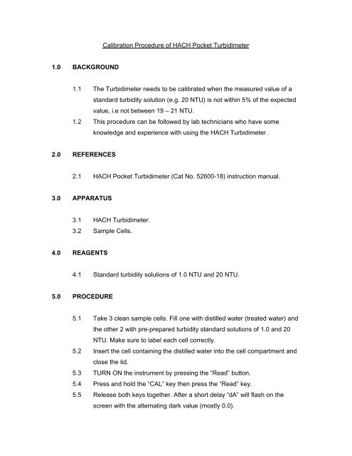 Calibration Procedure of HACH Pocket Turbidimeter - Up To
