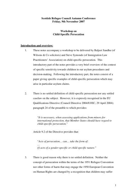 Child Specific Persecution Immigration Law Practitioners Association Child Specific Persecution Immigration Law Practitioners Association