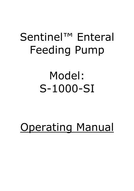 Sentinel Enteral Feeding Pump User Manual