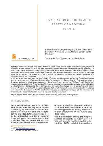 evaluation of the health safety of medicinal plants - FINS