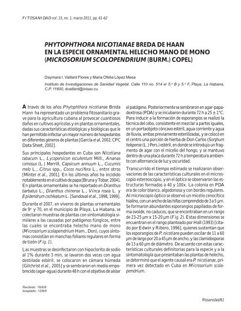 Phytophthora nicotianae Brenda de Haan en la especie - Instituto de ...