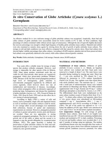 In vitro Conservation of Globe Artichoke (Cynara scolymus L ...