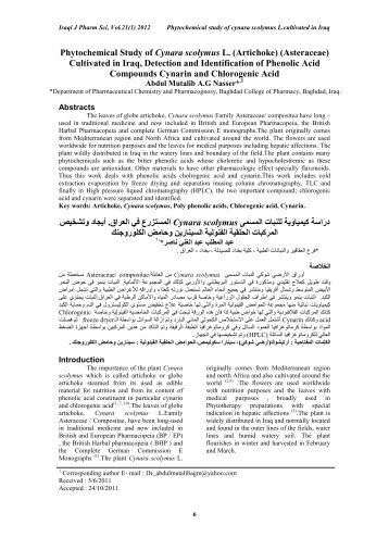 Phytochemical Study of Cynara scolymus L. (Artichoke) (Asteraceae ...