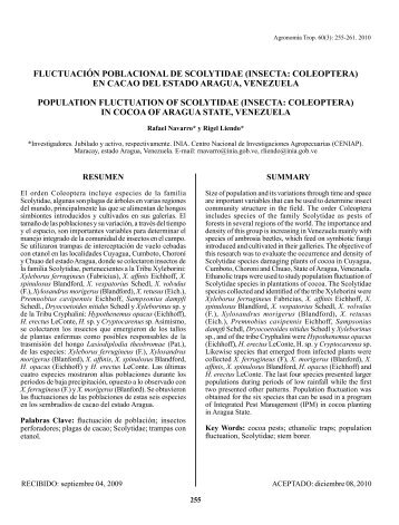 fluctuación poblacional de scolytidae (insecta: coleoptera) en ... - INIA