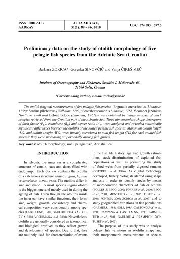 Preliminary data on the study of otolith morphology - Institut za ...