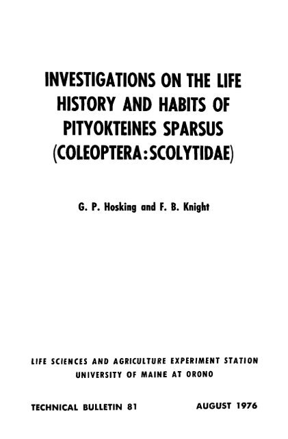 investigations on the life history and habits of pityokteines sparsus