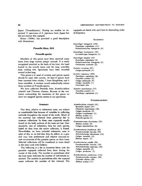 Parasitic Copepods of Mackerel - and Tuna-like Fishes (Scombridae ...