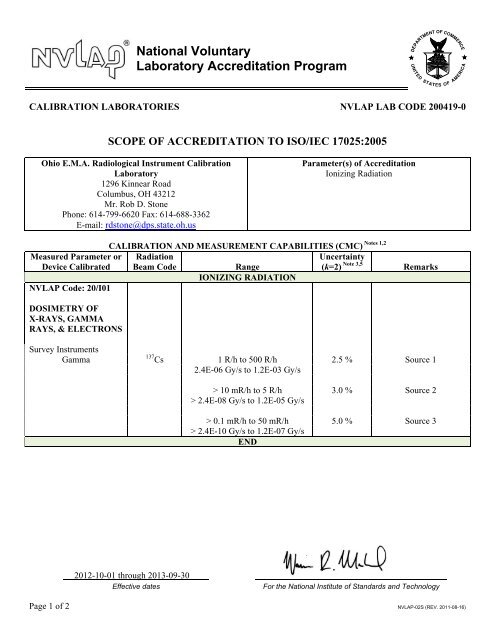 Ohio E.M.A. Radiological Instrument Calibration Laboratory