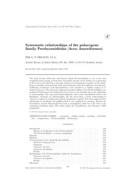 Systematic relationships of the palaeogene family Presbyornithidae ...