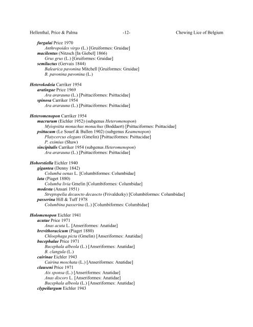 Chewing Lice of Belgium Ronald A. Hellenthal1, Roger D. Price2 ...