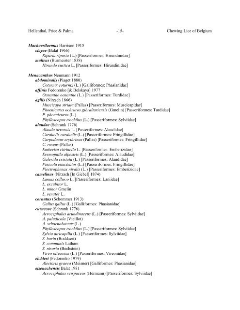 Chewing Lice of Belgium Ronald A. Hellenthal1, Roger D. Price2 ...