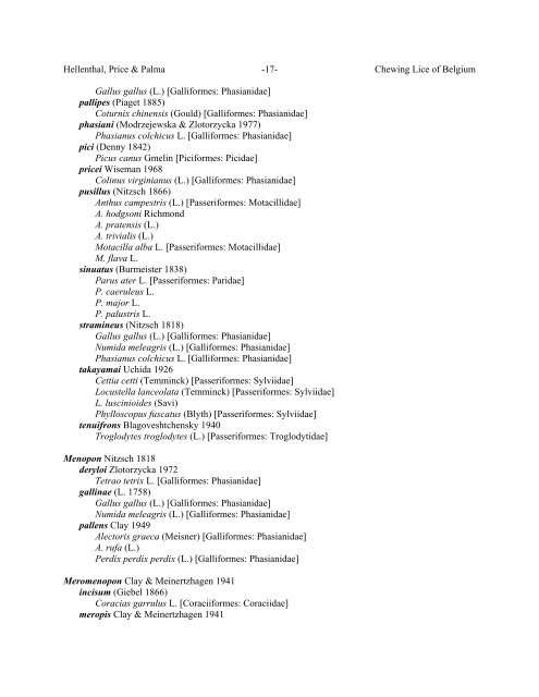 Chewing Lice of Belgium Ronald A. Hellenthal1, Roger D. Price2 ...