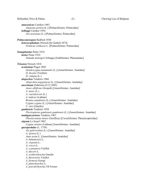 Chewing Lice of Belgium Ronald A. Hellenthal1, Roger D. Price2 ...