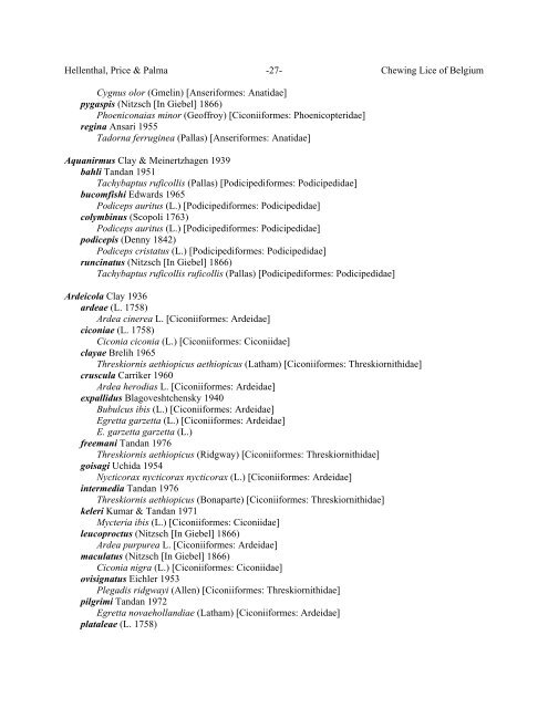 Chewing Lice of Belgium Ronald A. Hellenthal1, Roger D. Price2 ...