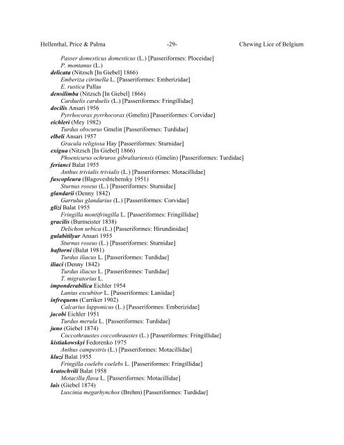 Chewing Lice of Belgium Ronald A. Hellenthal1, Roger D. Price2 ...