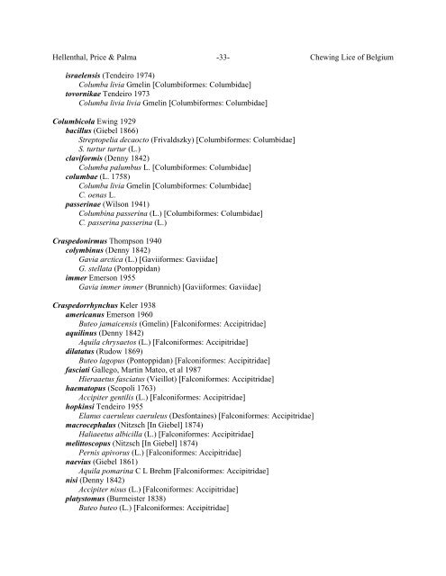 Chewing Lice of Belgium Ronald A. Hellenthal1, Roger D. Price2 ...