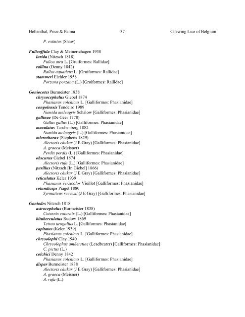 Chewing Lice of Belgium Ronald A. Hellenthal1, Roger D. Price2 ...