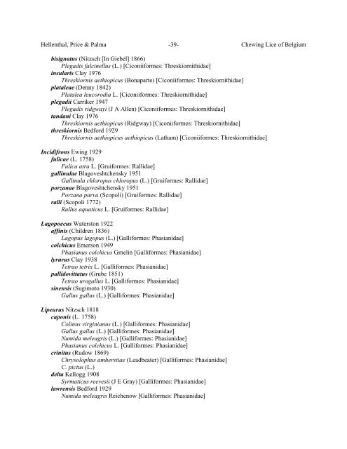 Chewing Lice of Belgium Ronald A. Hellenthal1, Roger D. Price2 ...