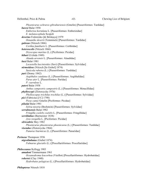 Chewing Lice of Belgium Ronald A. Hellenthal1, Roger D. Price2 ...