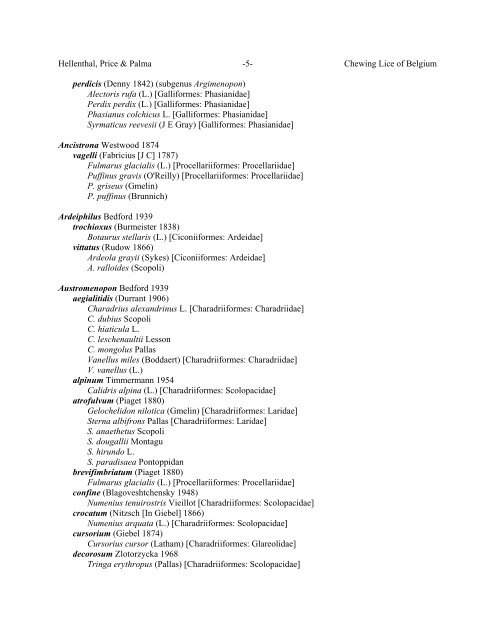 Chewing Lice of Belgium Ronald A. Hellenthal1, Roger D. Price2 ...