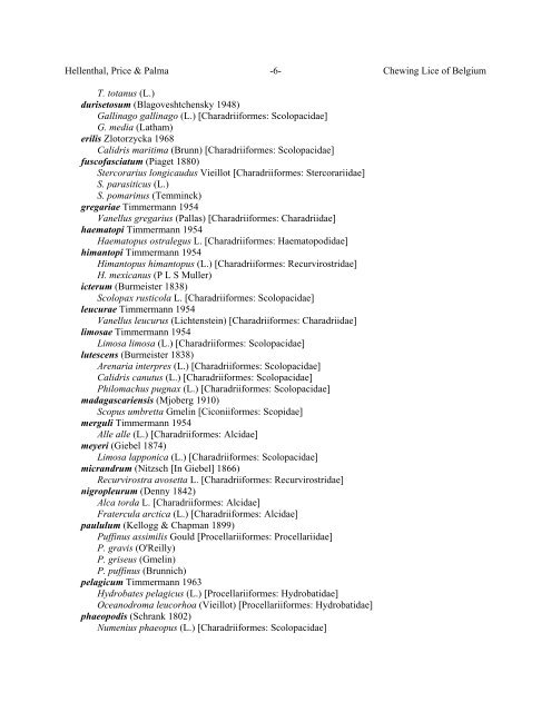 Chewing Lice of Belgium Ronald A. Hellenthal1, Roger D. Price2 ...