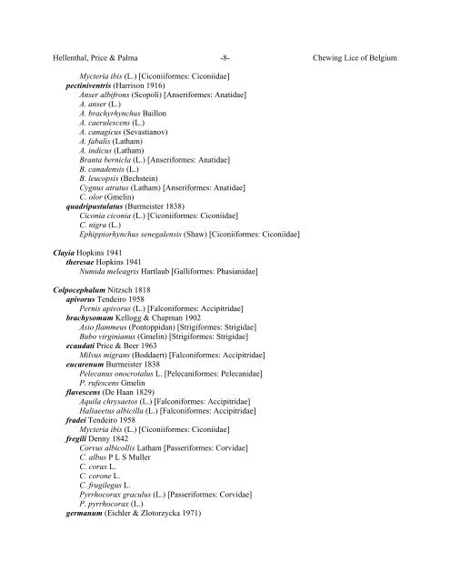 Chewing Lice of Belgium Ronald A. Hellenthal1, Roger D. Price2 ...