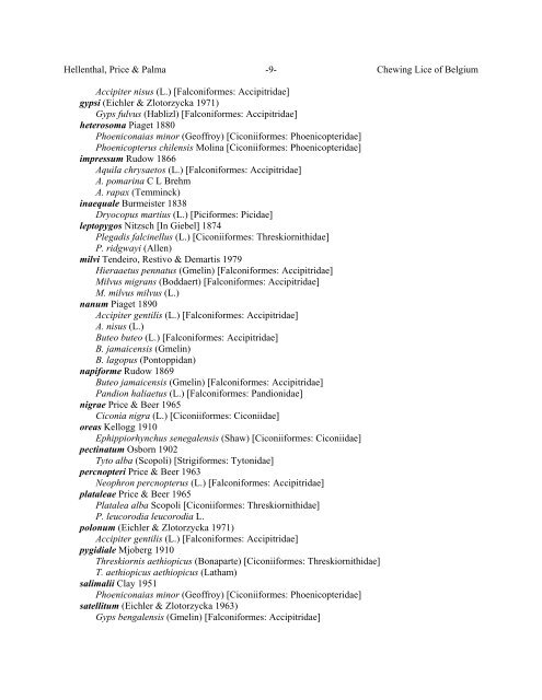 Chewing Lice of Belgium Ronald A. Hellenthal1, Roger D. Price2 ...