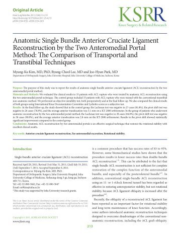 Anatomic Single Bundle Anterior Cruciate Ligament Reconstruction ...