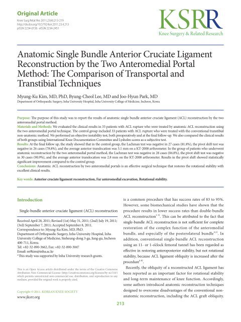 Anatomic Single Bundle Anterior Cruciate Ligament Reconstruction ...