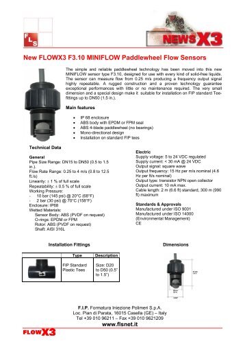 New FLOWX3 F3.10 MINIFLOW Paddlewheel Flow ... - FIP FLSNET