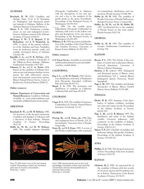 Conservation Status of Crayfish Species Paddlefish Conservation ...