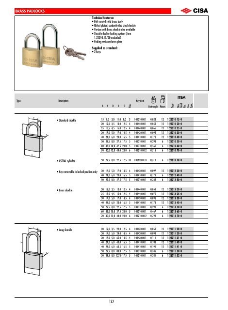 Catalogue Padlocks - CISA.com