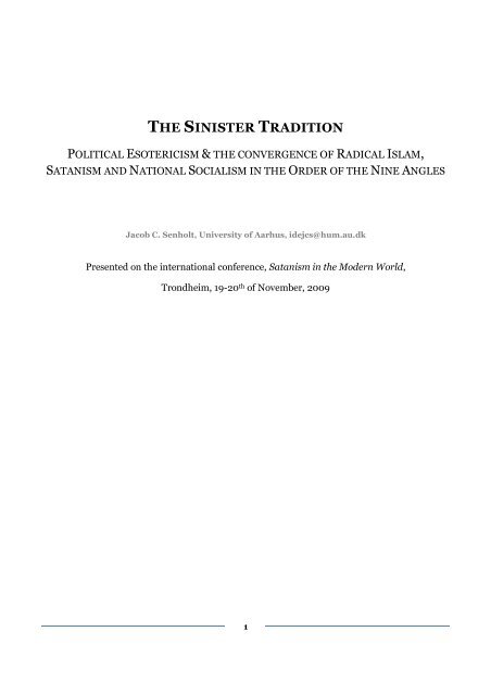 THE SINISTER TRADITION - Interrogistic Methodologies