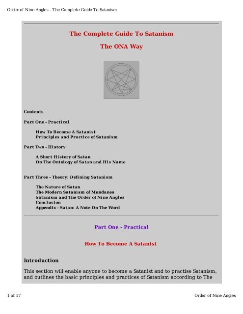 The Complete Guide To Satanism The ONA Way - o 9 a