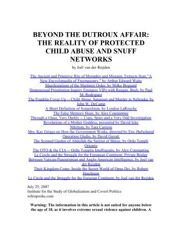 BEYOND THE DUTROUX AFFAIR: THE REALITY OF ... - zaidpub